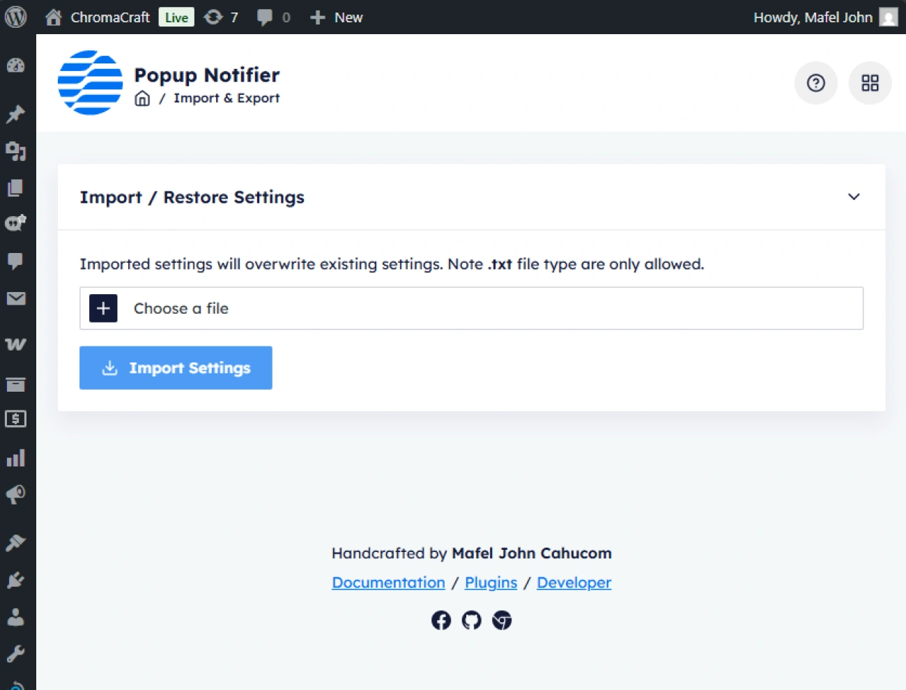 Handy Added To Cart Popup Notifier For WooCommerce Built In Settings Importer