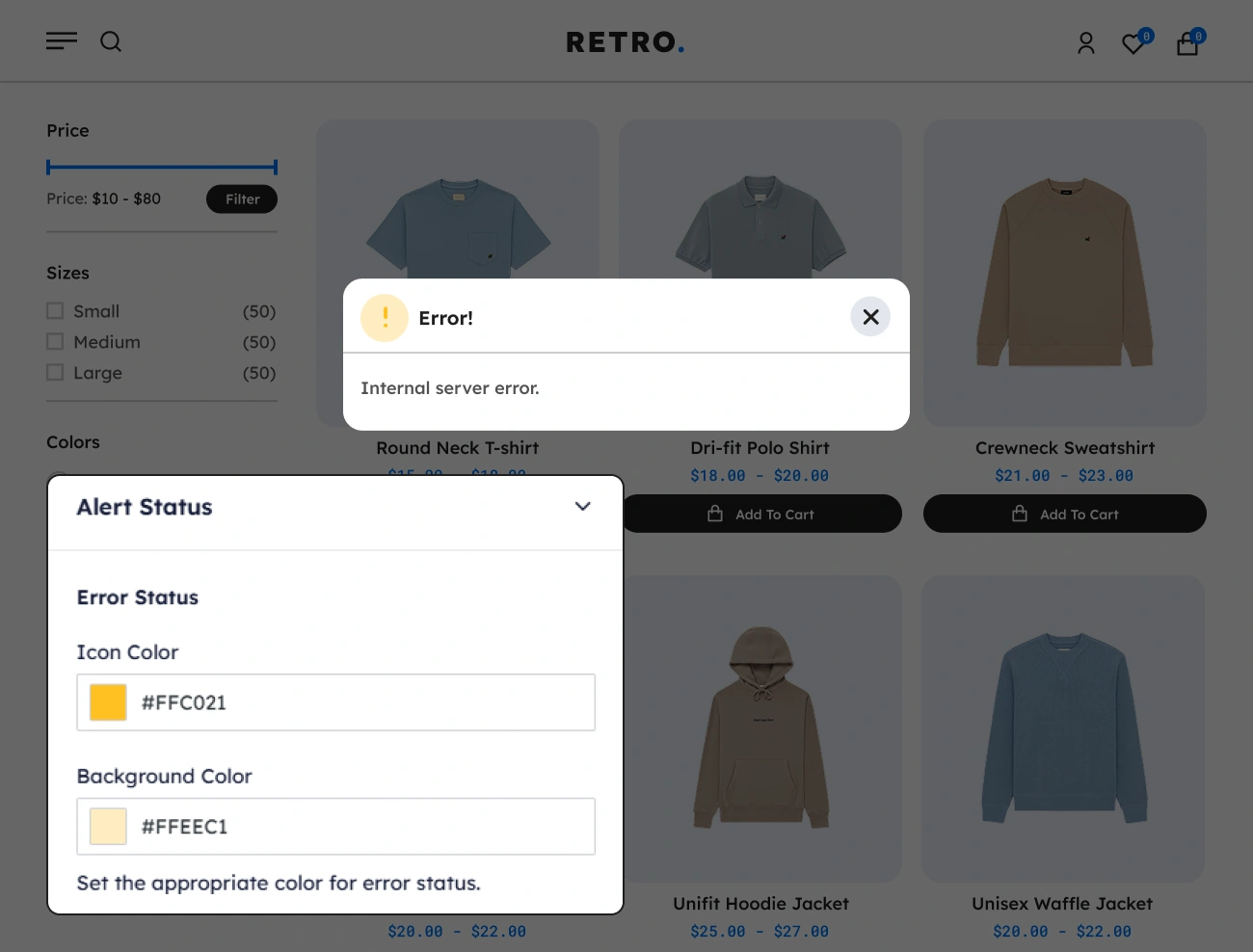 Handy Added To Cart Popup Notifier For WooCommerce Customizable Error Color Status Indicator