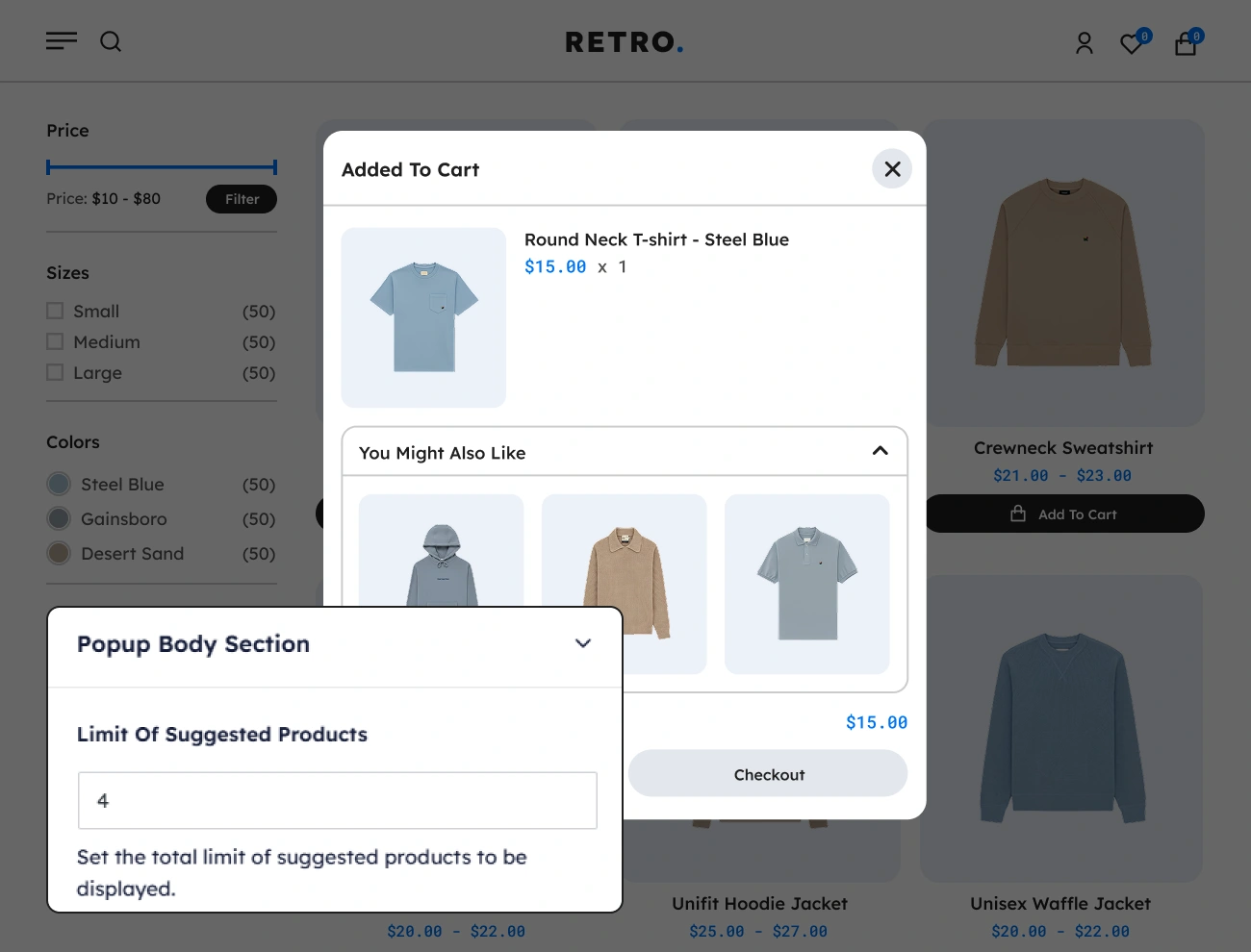 Handy Added To Cart Popup Notifier For WooCommerce Customizable Limit Of Products In Product Suggestions