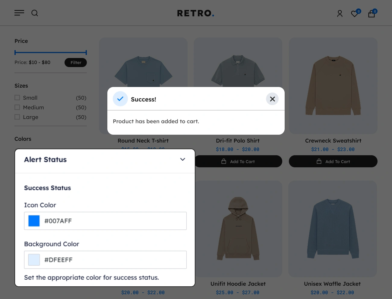 Handy Added To Cart Popup Notifier For WooCommerce Customizable Success Color Status Indicator