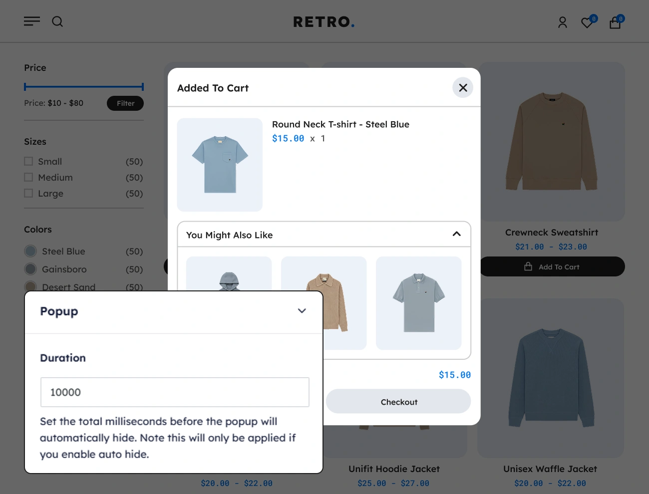 Handy Added To Cart Popup Notifier For WooCommerce Supports Popup Modal Visibility Duration