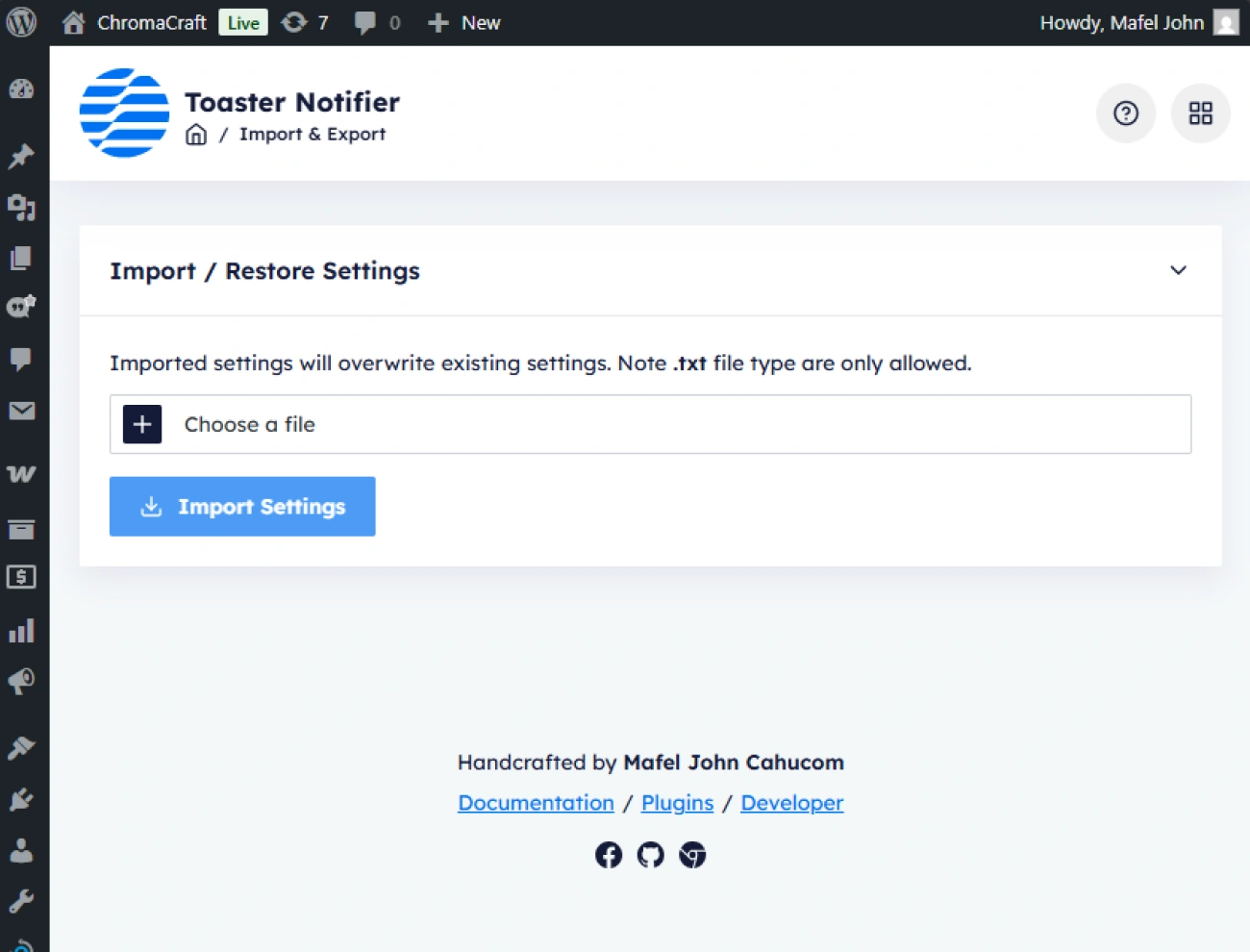 Handy Added To Cart Toaster Notifier For WooCommerce Built In Settings Importer