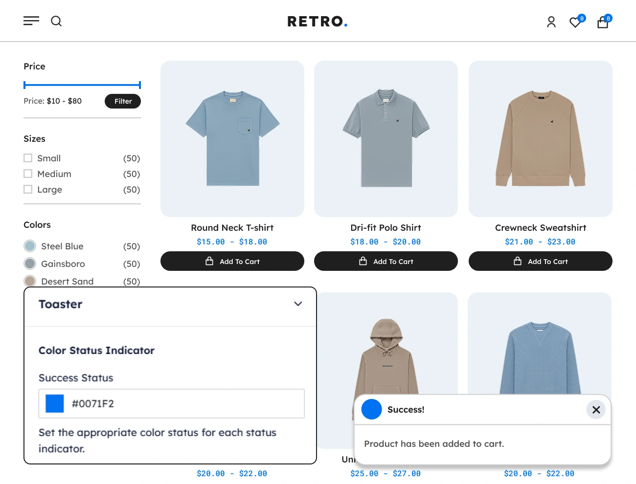 Handy Added To Cart Toaster Notifier For WooCommerce Customizable Success Color Status Indicator
