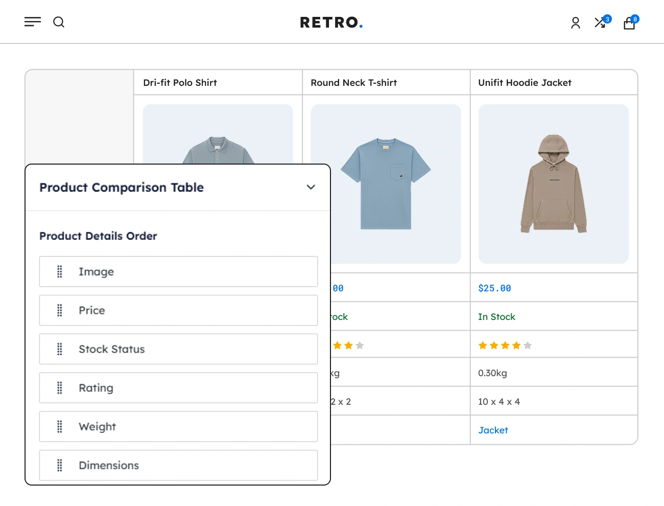 Handy Compare Products For WooCommerce Customizable Comparison Table Product Details Order
