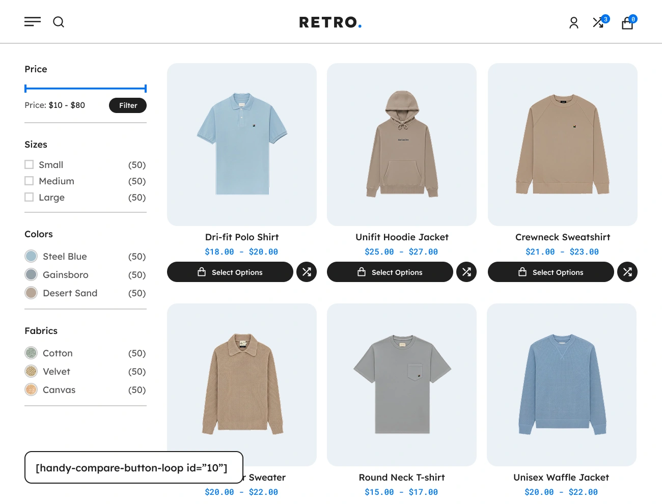 Handy Compare Products For WooCommerce Supports Compare Button Shortcode For Shop Page