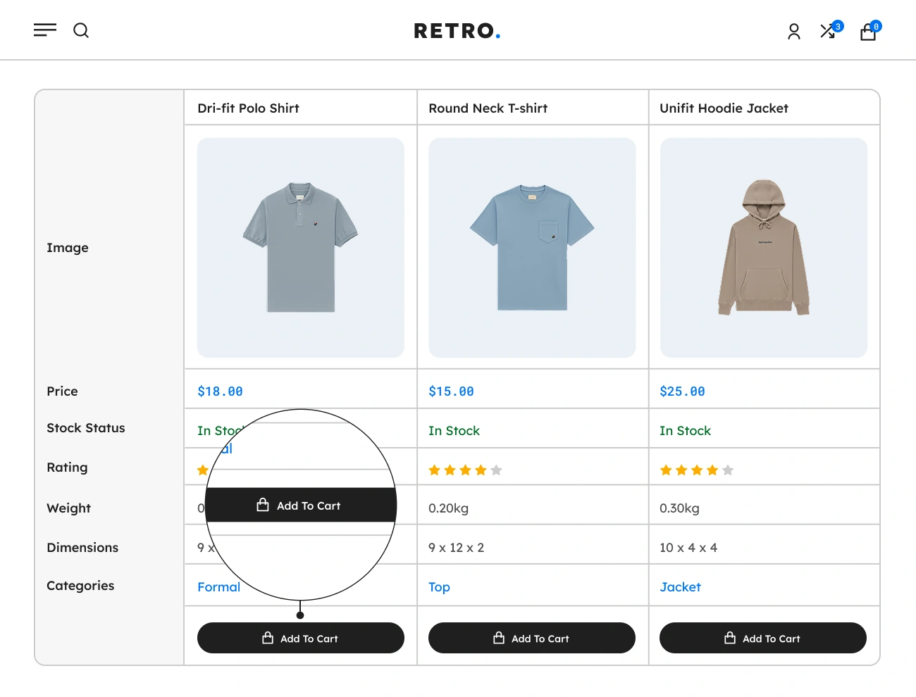 Handy Compare Products For WooCommerce Supports Comparison Table Individual Product Add To Cart
