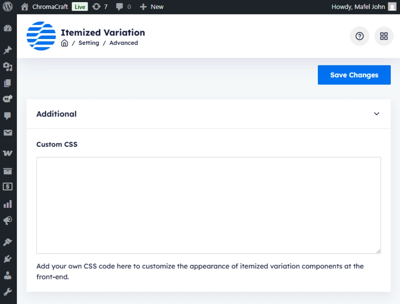 Handy Itemized Product Variation For WooCommerce Built In Custom Css Editor