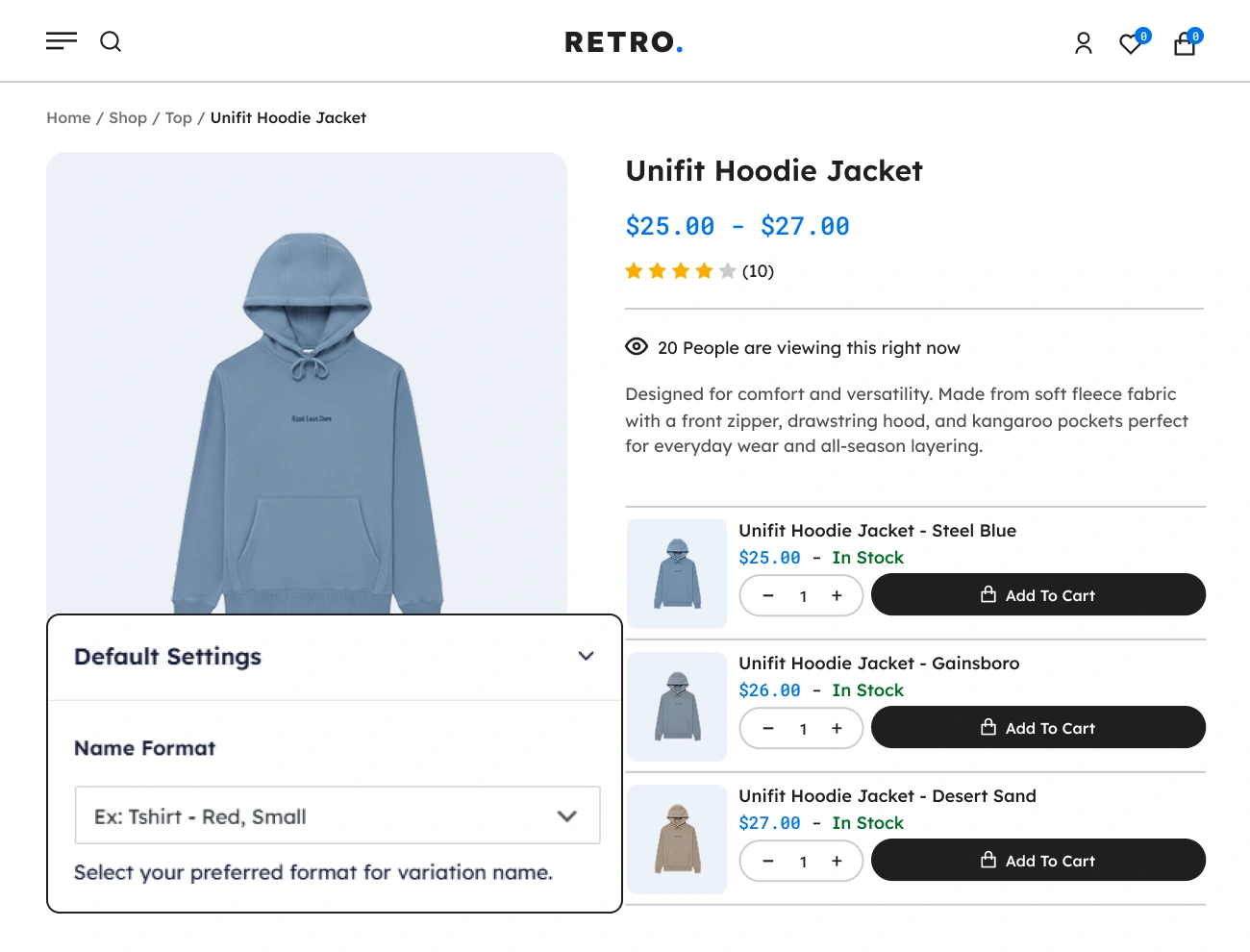 Handy Product Variation Table For WooCommerce Customizable Variation Name Format