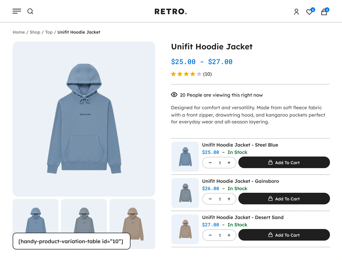 Handy Product Variation Table For WooCommerce Supports Variation Table Shortcode