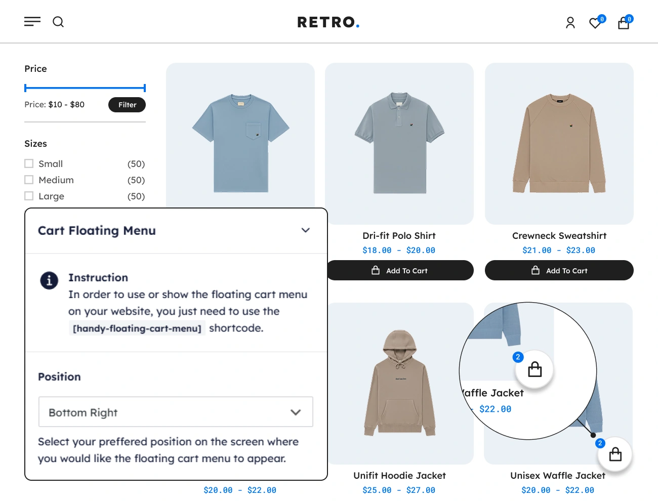 Handy Sliding Cart For WooCommerce Customizable Floating Cart Menu Position