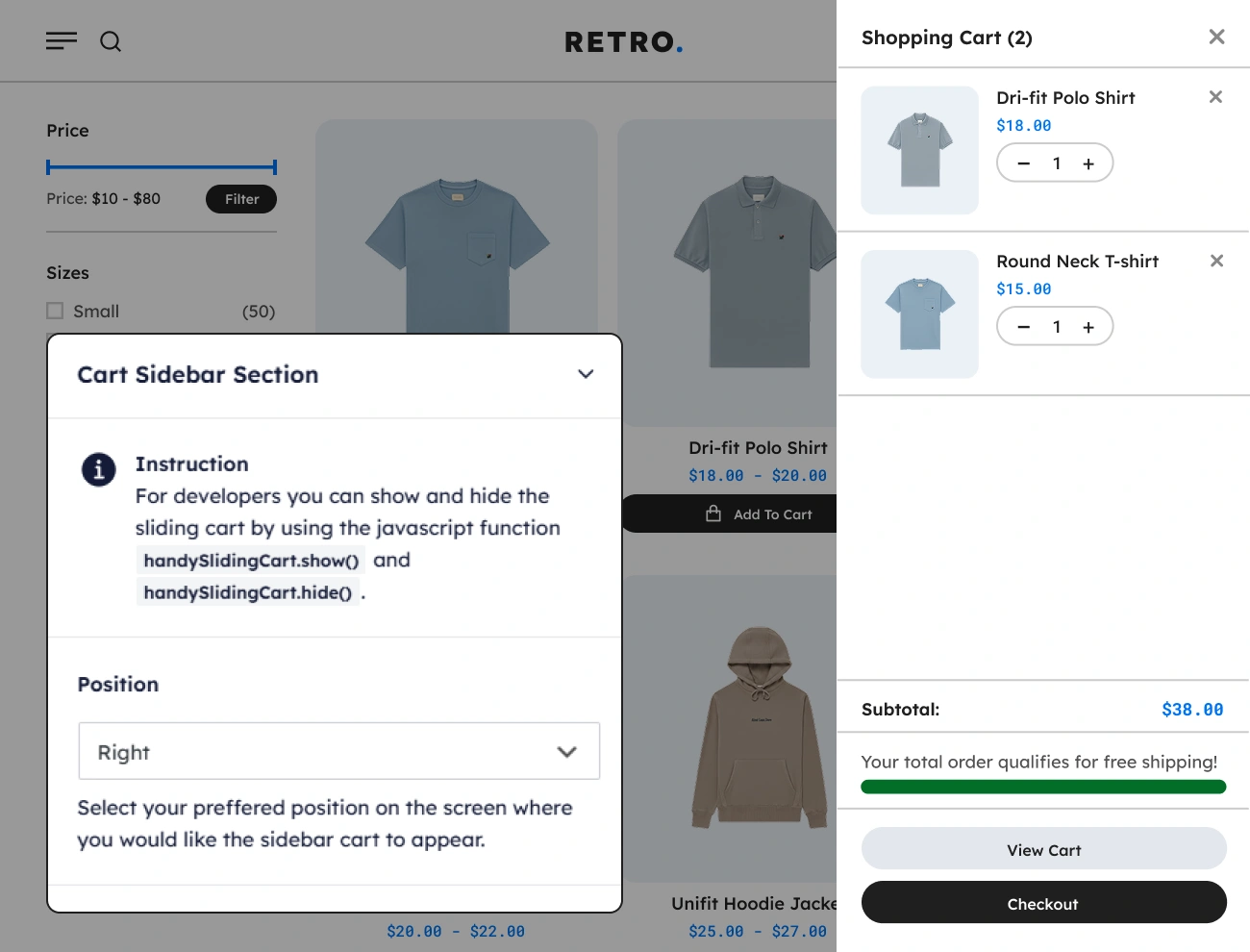 Handy Sliding Cart For WooCommerce Customizable Sidebar Cart Position