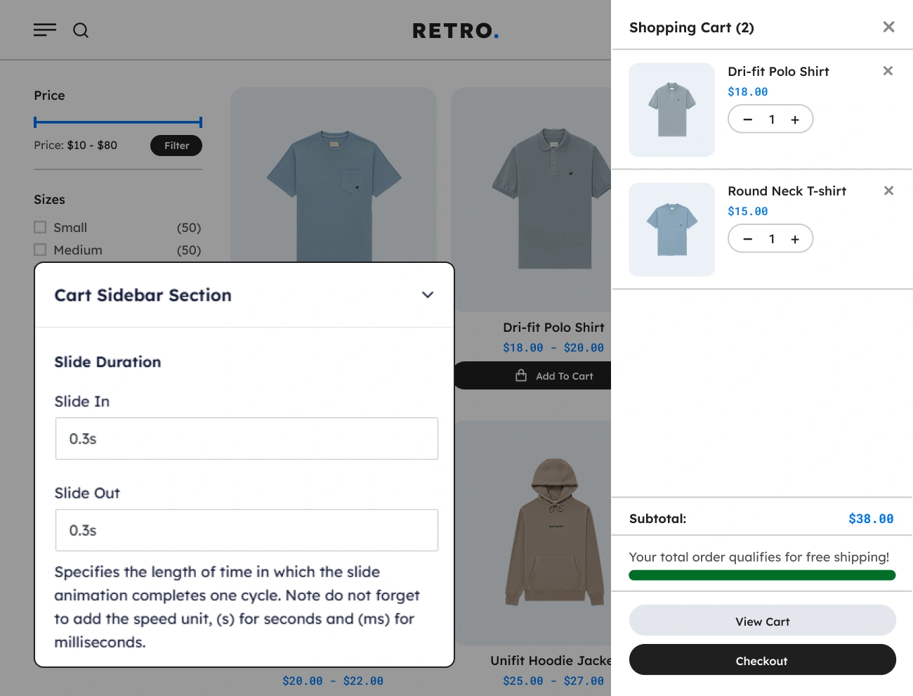Handy Sliding Cart For WooCommerce Customizable Sidebar Cart Slide Duration