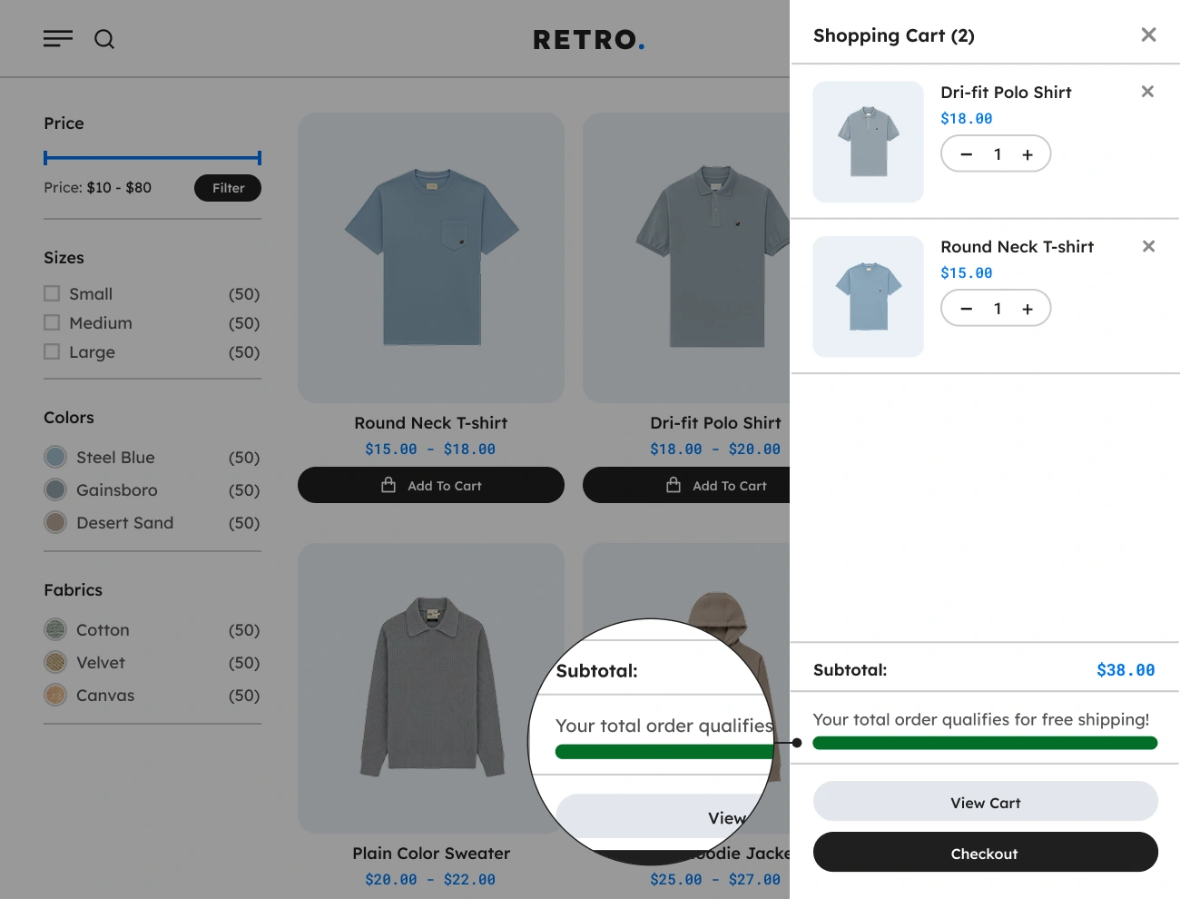Handy Sliding Cart For WooCommerce Supports Free Shipping Meter Indicator