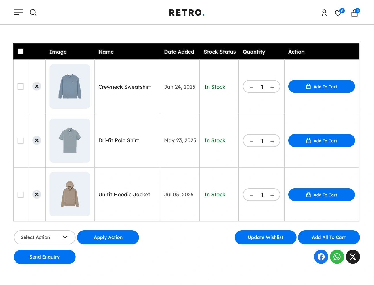Handy Wishlist For WooCommerce Customizable Wishlist Table Style
