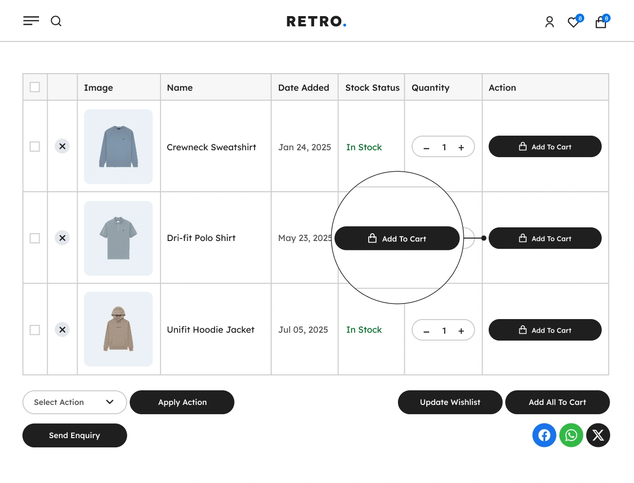 Handy Wishlist For WooCommerce Supports Wishlist Table Individual Product Add To Cart