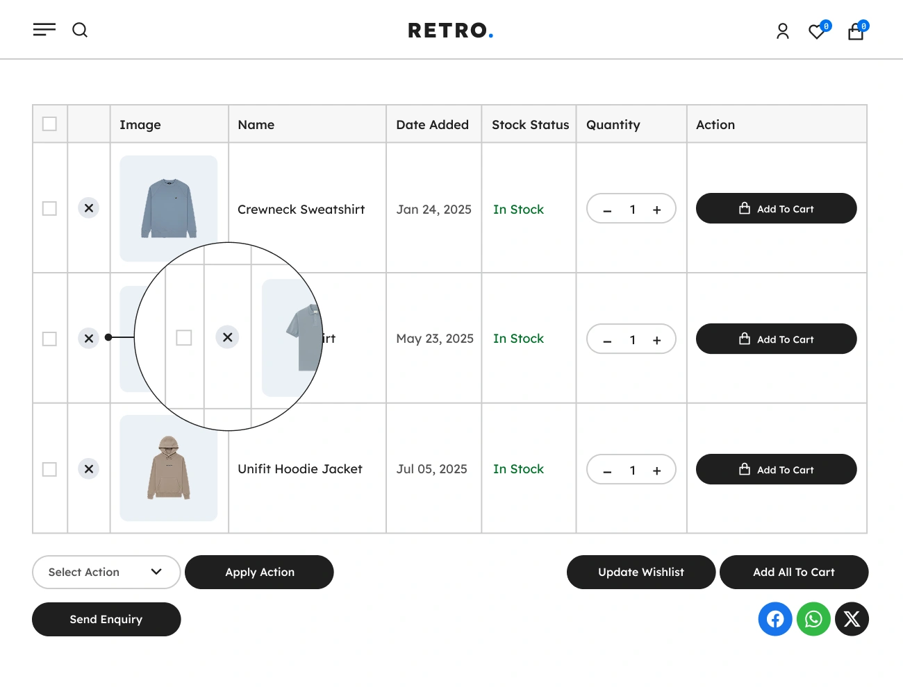 Handy Wishlist For WooCommerce Supports Wishlist Table Individual Product Deletion