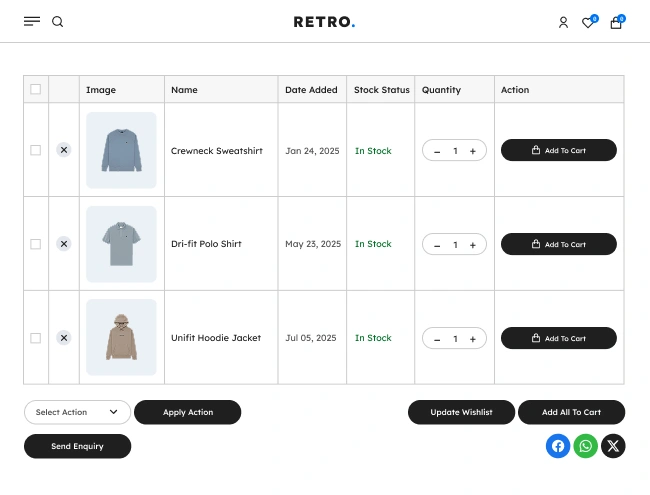 Handy Wishlist For WooCommerce Supports Wishlist Table